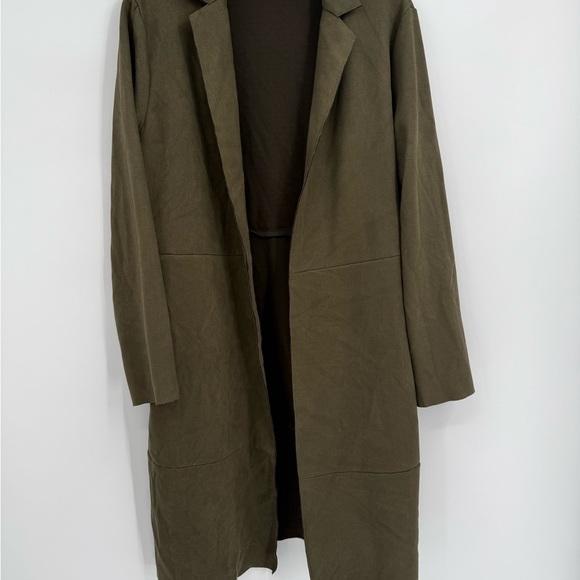 Zara Women's Green Faux Suede Open Front Long Coat Jacket Pockets Size Medium - Picture 10 of 10